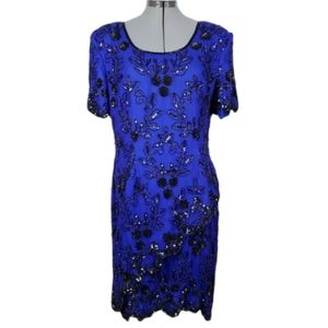 LAST CHANCE Vintage beaded sequin silk evening sheath dress M